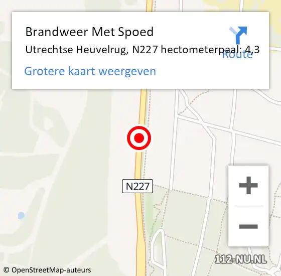 Locatie op kaart van de 112 melding: Brandweer Met Spoed Naar Utrechtse Heuvelrug, N227 hectometerpaal: 4,3 op 3 januari 2024 15:34