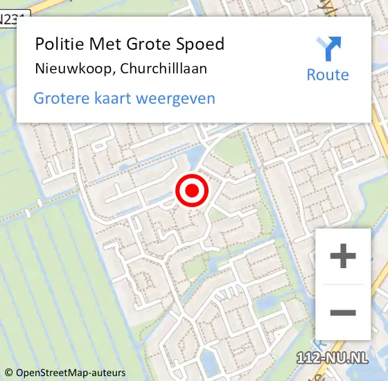 Locatie op kaart van de 112 melding: Politie Met Grote Spoed Naar Nieuwkoop, Churchilllaan op 3 januari 2024 16:05