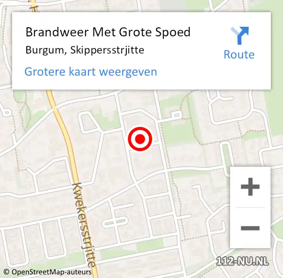 Locatie op kaart van de 112 melding: Brandweer Met Grote Spoed Naar Burgum, Skippersstrjitte op 3 januari 2024 16:12