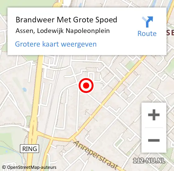 Locatie op kaart van de 112 melding: Brandweer Met Grote Spoed Naar Assen, Lodewijk Napoleonplein op 3 januari 2024 16:16