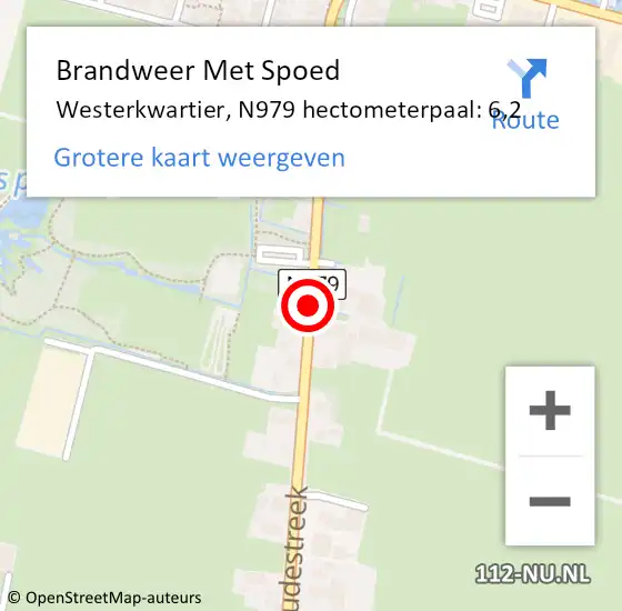 Locatie op kaart van de 112 melding: Brandweer Met Spoed Naar Westerkwartier, N979 hectometerpaal: 6,2 op 3 januari 2024 16:36