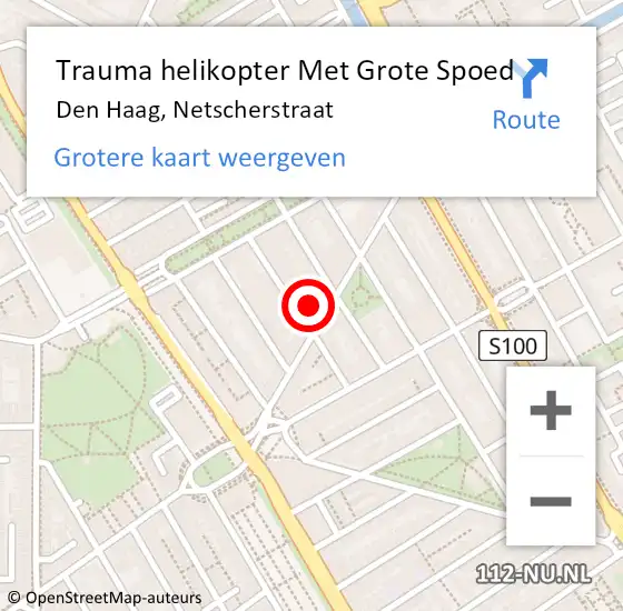 Locatie op kaart van de 112 melding: Trauma helikopter Met Grote Spoed Naar Den Haag, Netscherstraat op 3 januari 2024 16:39