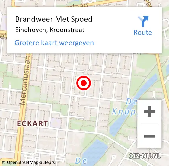 Locatie op kaart van de 112 melding: Brandweer Met Spoed Naar Eindhoven, Kroonstraat op 3 januari 2024 16:42