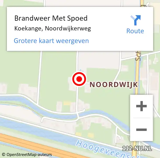 Locatie op kaart van de 112 melding: Brandweer Met Spoed Naar Koekange, Noordwijkerweg op 3 januari 2024 17:00