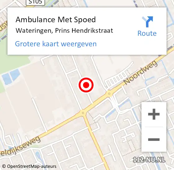 Locatie op kaart van de 112 melding: Ambulance Met Spoed Naar Wateringen, Prins Hendrikstraat op 3 januari 2024 17:03