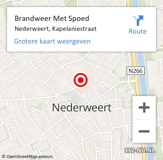 Locatie op kaart van de 112 melding: Brandweer Met Spoed Naar Nederweert, Kapelaniestraat op 3 januari 2024 17:07