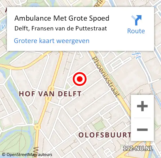 Locatie op kaart van de 112 melding: Ambulance Met Grote Spoed Naar Delft, Fransen van de Puttestraat op 3 januari 2024 17:13