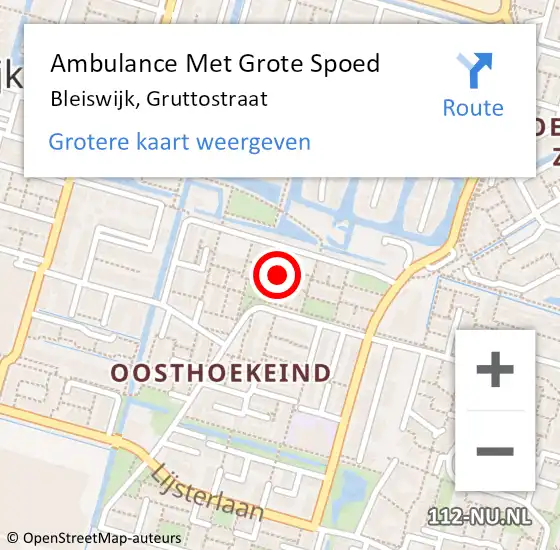 Locatie op kaart van de 112 melding: Ambulance Met Grote Spoed Naar Bleiswijk, Gruttostraat op 3 januari 2024 17:19