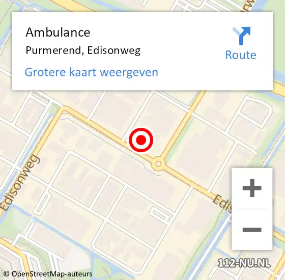 Locatie op kaart van de 112 melding: Ambulance Purmerend, Edisonweg op 3 januari 2024 17:30