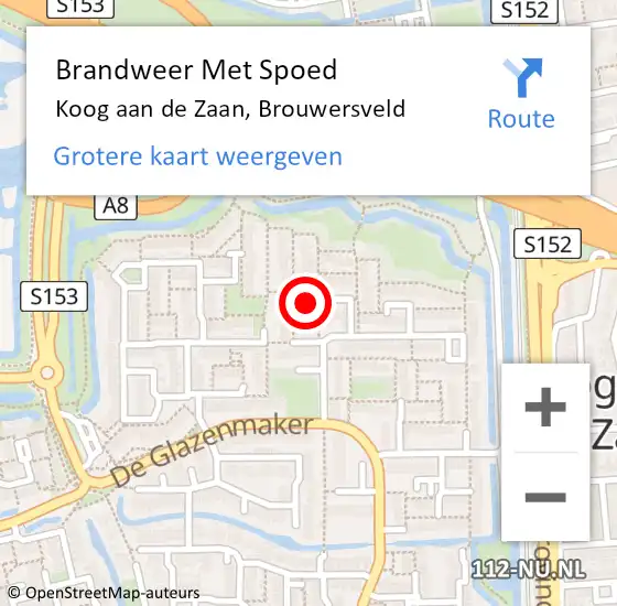 Locatie op kaart van de 112 melding: Brandweer Met Spoed Naar Koog aan de Zaan, Brouwersveld op 3 januari 2024 17:33