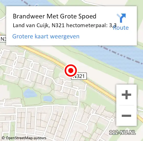 Locatie op kaart van de 112 melding: Brandweer Met Grote Spoed Naar Land van Cuijk, N321 hectometerpaal: 3,3 op 3 januari 2024 17:40