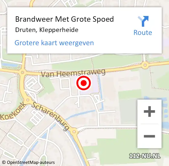 Locatie op kaart van de 112 melding: Brandweer Met Grote Spoed Naar Druten, Klepperheide op 3 januari 2024 17:40