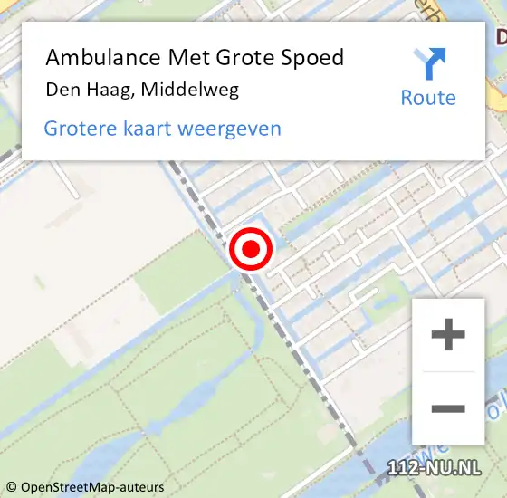 Locatie op kaart van de 112 melding: Ambulance Met Grote Spoed Naar Den Haag, Middelweg op 3 januari 2024 17:46