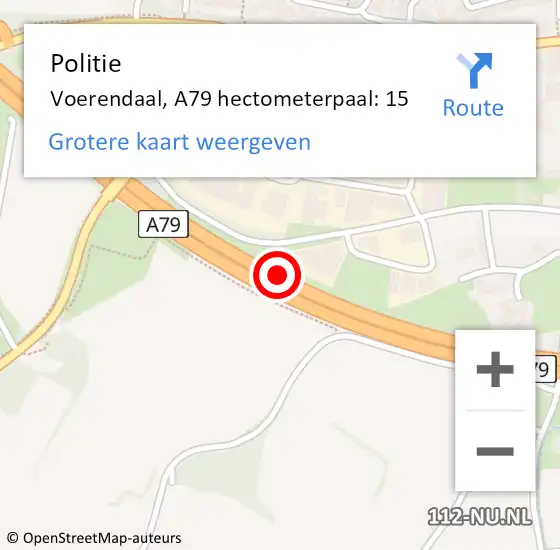Locatie op kaart van de 112 melding: Politie Voerendaal, A79 hectometerpaal: 15 op 3 januari 2024 18:20