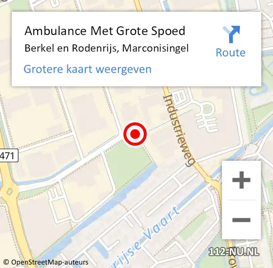 Locatie op kaart van de 112 melding: Ambulance Met Grote Spoed Naar Berkel en Rodenrijs, Marconisingel op 3 januari 2024 18:20