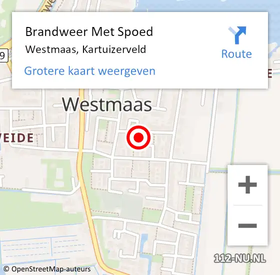 Locatie op kaart van de 112 melding: Brandweer Met Spoed Naar Westmaas, Kartuizerveld op 3 januari 2024 18:34