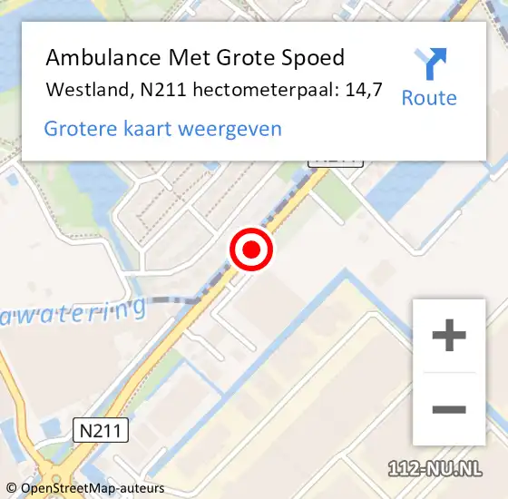 Locatie op kaart van de 112 melding: Ambulance Met Grote Spoed Naar Westland, N211 hectometerpaal: 14,7 op 3 januari 2024 18:39