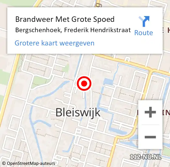 Locatie op kaart van de 112 melding: Brandweer Met Grote Spoed Naar Bergschenhoek, Frederik Hendrikstraat op 3 januari 2024 18:57