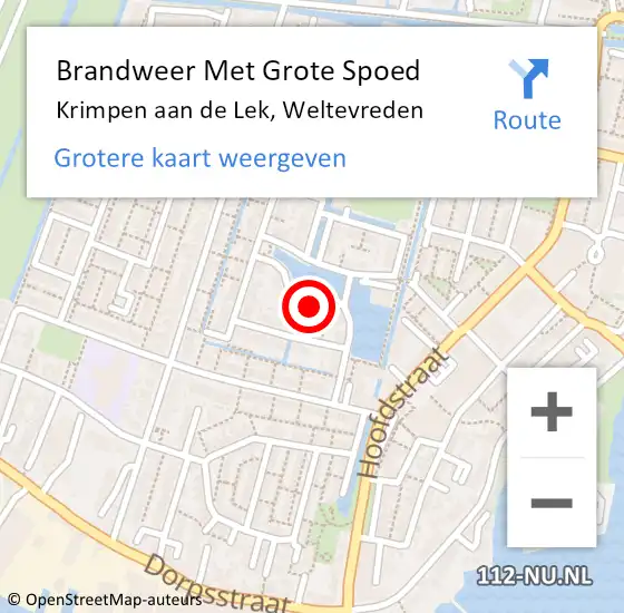 Locatie op kaart van de 112 melding: Brandweer Met Grote Spoed Naar Krimpen aan de Lek, Weltevreden op 3 januari 2024 19:02