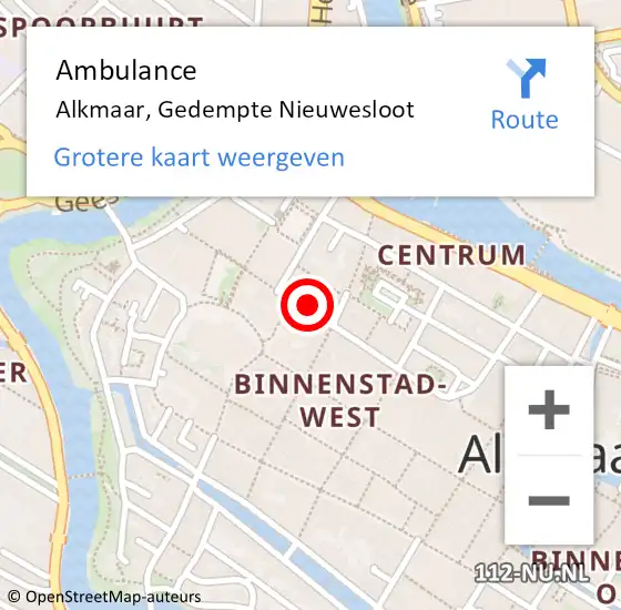 Locatie op kaart van de 112 melding: Ambulance Alkmaar, Gedempte Nieuwesloot op 3 januari 2024 19:11