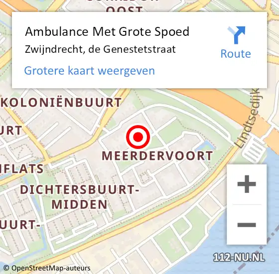 Locatie op kaart van de 112 melding: Ambulance Met Grote Spoed Naar Zwijndrecht, de Genestetstraat op 3 januari 2024 19:24