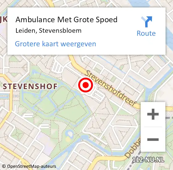 Locatie op kaart van de 112 melding: Ambulance Met Grote Spoed Naar Leiden, Stevensbloem op 3 januari 2024 19:27