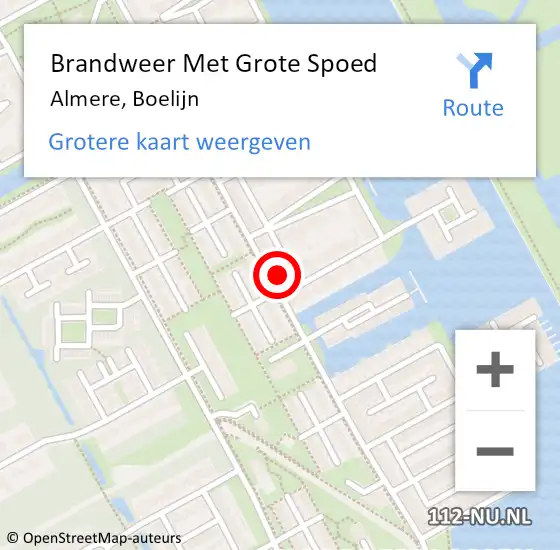 Locatie op kaart van de 112 melding: Brandweer Met Grote Spoed Naar Almere, Boelijn op 3 januari 2024 19:27