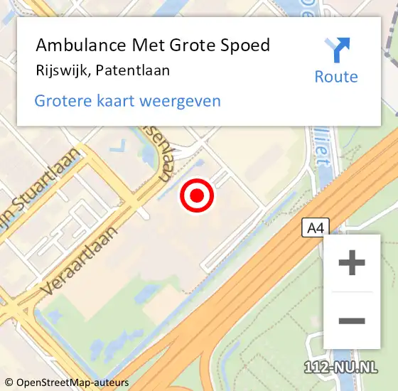 Locatie op kaart van de 112 melding: Ambulance Met Grote Spoed Naar Rijswijk, Patentlaan op 3 januari 2024 19:47