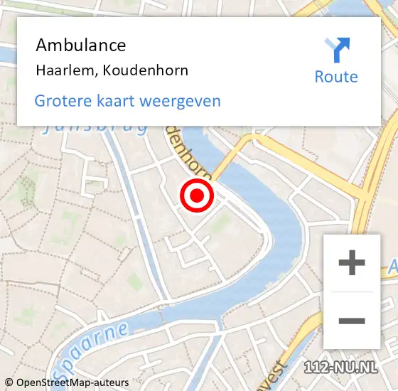 Locatie op kaart van de 112 melding: Ambulance Haarlem, Koudenhorn op 3 januari 2024 20:04
