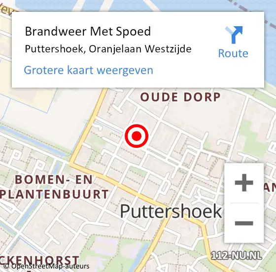 Locatie op kaart van de 112 melding: Brandweer Met Spoed Naar Puttershoek, Oranjelaan Westzijde op 3 januari 2024 20:31