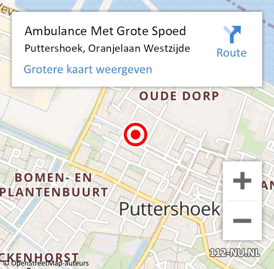 Locatie op kaart van de 112 melding: Ambulance Met Grote Spoed Naar Puttershoek, Oranjelaan Westzijde op 3 januari 2024 20:35