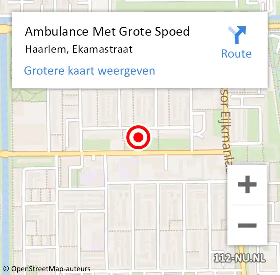 Locatie op kaart van de 112 melding: Ambulance Met Grote Spoed Naar Haarlem, Ekamastraat op 3 januari 2024 20:51