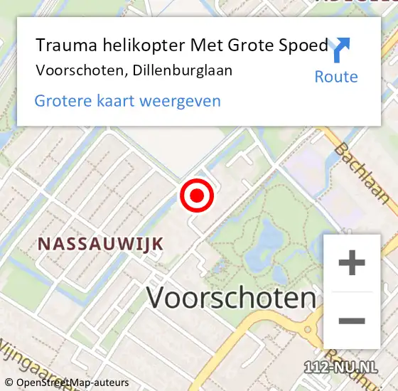 Locatie op kaart van de 112 melding: Trauma helikopter Met Grote Spoed Naar Voorschoten, Dillenburglaan op 3 januari 2024 21:57