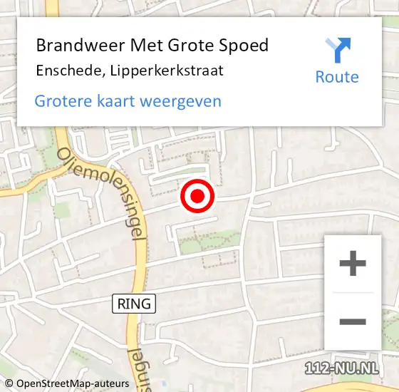 Locatie op kaart van de 112 melding: Brandweer Met Grote Spoed Naar Enschede, Lipperkerkstraat op 3 januari 2024 22:07