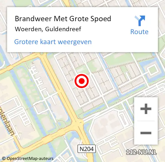 Locatie op kaart van de 112 melding: Brandweer Met Grote Spoed Naar Woerden, Guldendreef op 3 januari 2024 22:07