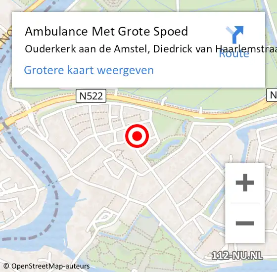 Locatie op kaart van de 112 melding: Ambulance Met Grote Spoed Naar Ouderkerk aan de Amstel, Diedrick van Haarlemstraat op 3 januari 2024 22:09