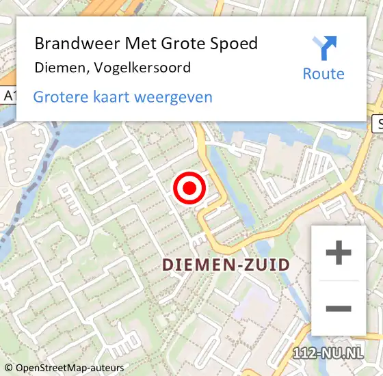 Locatie op kaart van de 112 melding: Brandweer Met Grote Spoed Naar Diemen, Vogelkersoord op 3 januari 2024 22:44