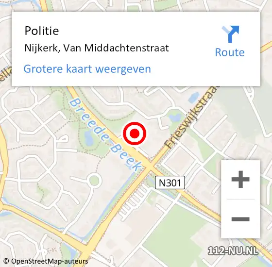 Locatie op kaart van de 112 melding: Politie Nijkerk, Van Middachtenstraat op 3 januari 2024 23:05