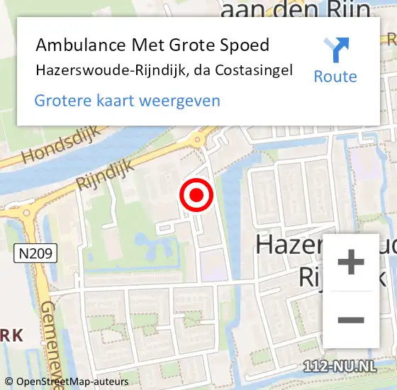 Locatie op kaart van de 112 melding: Ambulance Met Grote Spoed Naar Hazerswoude-Rijndijk, da Costasingel op 4 januari 2024 00:35