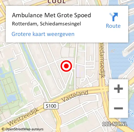 Locatie op kaart van de 112 melding: Ambulance Met Grote Spoed Naar Rotterdam, Schiedamsesingel op 4 januari 2024 00:52