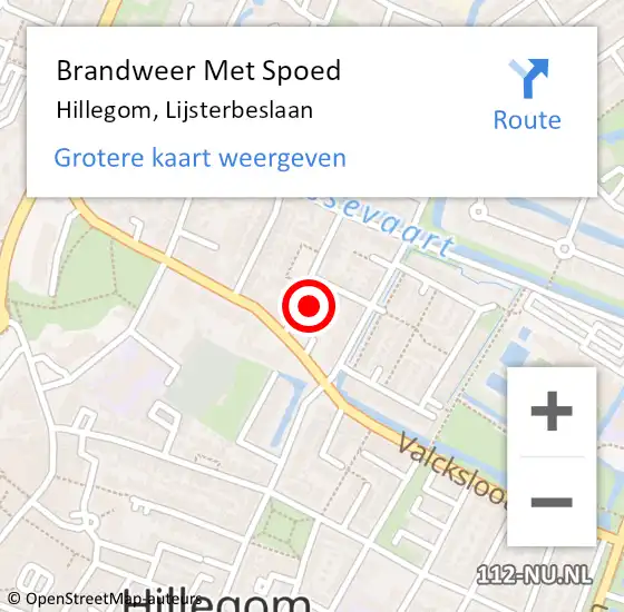 Locatie op kaart van de 112 melding: Brandweer Met Spoed Naar Hillegom, Lijsterbeslaan op 4 januari 2024 01:05
