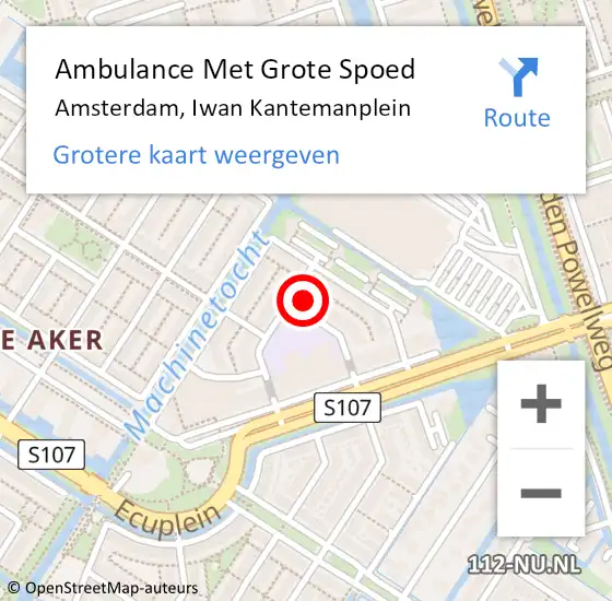 Locatie op kaart van de 112 melding: Ambulance Met Grote Spoed Naar Amsterdam, Iwan Kantemanplein op 4 januari 2024 01:10