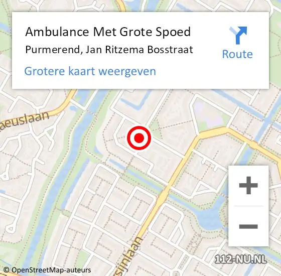 Locatie op kaart van de 112 melding: Ambulance Met Grote Spoed Naar Purmerend, Jan Ritzema Bosstraat op 4 januari 2024 01:23