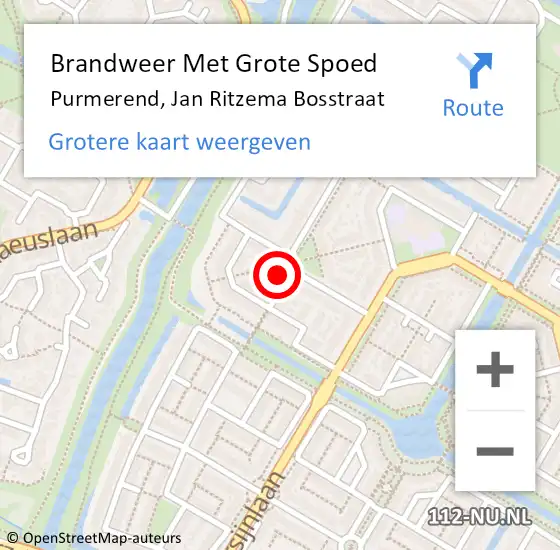 Locatie op kaart van de 112 melding: Brandweer Met Grote Spoed Naar Purmerend, Jan Ritzema Bosstraat op 4 januari 2024 01:23