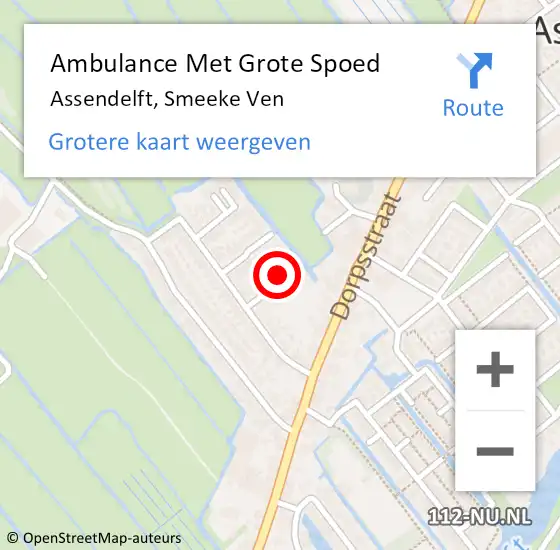 Locatie op kaart van de 112 melding: Ambulance Met Grote Spoed Naar Assendelft, Smeeke Ven op 4 januari 2024 01:37