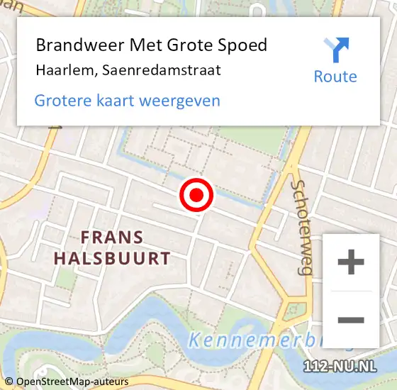 Locatie op kaart van de 112 melding: Brandweer Met Grote Spoed Naar Haarlem, Saenredamstraat op 4 januari 2024 02:13