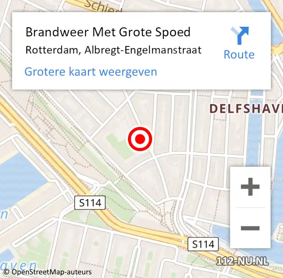 Locatie op kaart van de 112 melding: Brandweer Met Grote Spoed Naar Rotterdam, Albregt-Engelmanstraat op 4 januari 2024 02:47