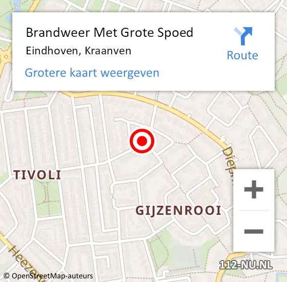 Locatie op kaart van de 112 melding: Brandweer Met Grote Spoed Naar Eindhoven, Kraanven op 4 januari 2024 03:11