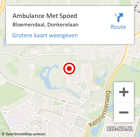 Locatie op kaart van de 112 melding: Ambulance Met Spoed Naar Bloemendaal, Donkerelaan op 4 januari 2024 03:53