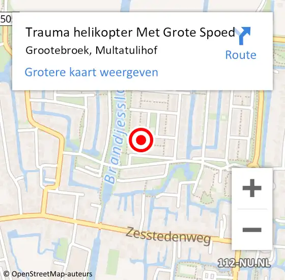 Locatie op kaart van de 112 melding: Trauma helikopter Met Grote Spoed Naar Grootebroek, Multatulihof op 4 januari 2024 05:21